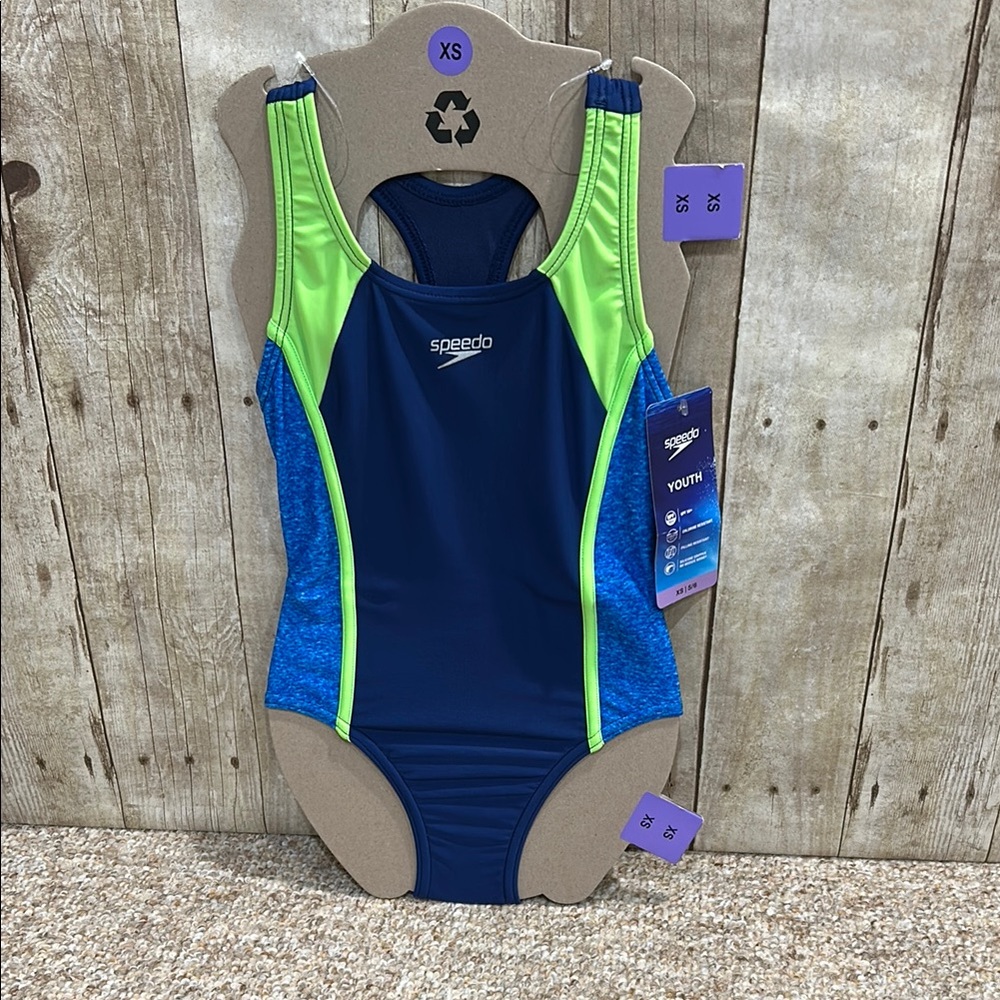 Speedo Girls Youth XS 5/6 Swimsuit - Blue and Green One Piece NWT